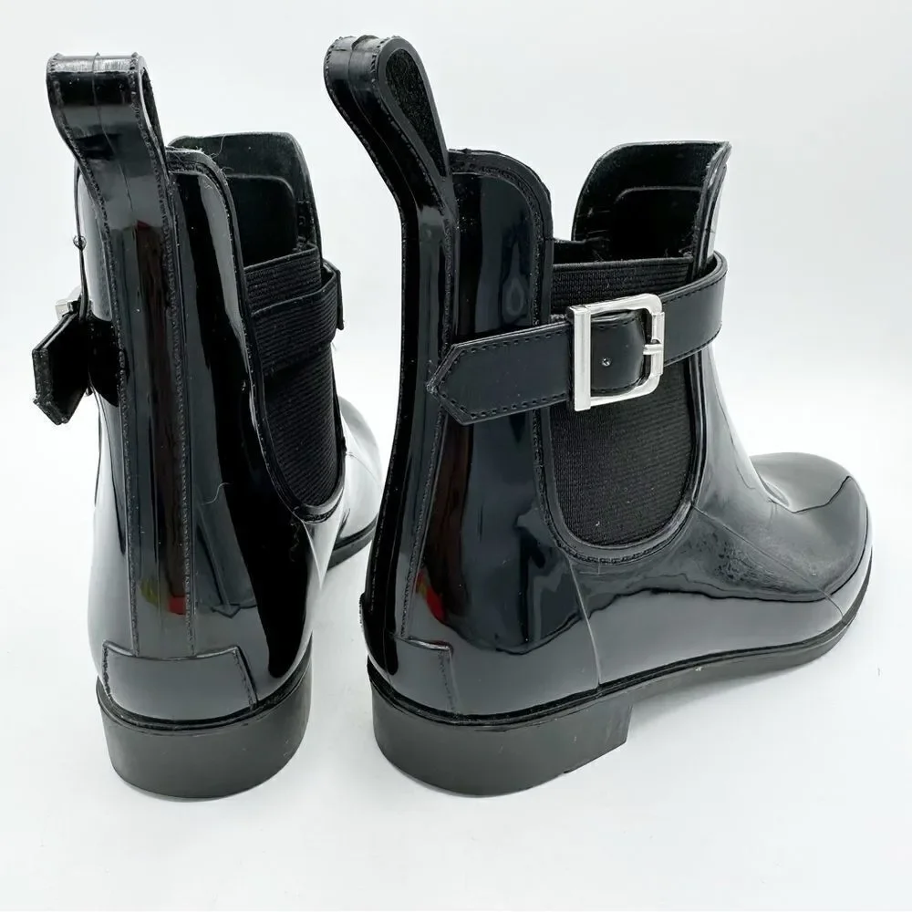 Marc Fisher‎ Women's 6 Rainy Black Glossy Ankle Rain Bootie Buckle Boot Sz 7